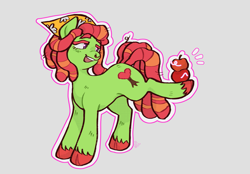 Size: 2047x1422 | Tagged: safe, artist:pumpkinshiba, tree hugger, earth pony, pony, g4, apple, balancing, cloven hooves, female, food, mare, nose piercing, nose ring, piercing, solo, unshorn fetlocks