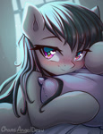 Size: 895x1171 | Tagged: safe, artist:chaosangeldesu, octavia melody, earth pony, pony, g4, blushing, cute, female, looking at you, mare, pillow, smiling, smiling at you, solo, tavibetes