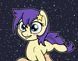 Size: 2047x1610 | Tagged: safe, artist:ewoudcponies, star dancer, earth pony, pony, g4, blush sticker, blushing, female, grin, mare, outline, smiling, solo, space, white outline