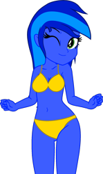 Size: 1074x1806 | Tagged: safe, artist:star-armour95, artist:yaya54320bases, oc, oc only, oc:beauty spirit, human, equestria girls, g4, belly, belly button, bikini, blue skin, clothes, female, midriff, simple background, solo, swimsuit, transparent background