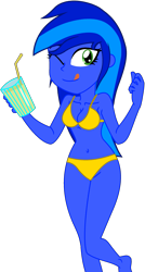 Size: 1317x2465 | Tagged: safe, artist:star-armour95, artist:yaya54320bases, oc, oc only, oc:beauty spirit, human, equestria girls, g4, belly, belly button, bikini, blue skin, clothes, drink, female, midriff, simple background, solo, swimsuit, transparent background