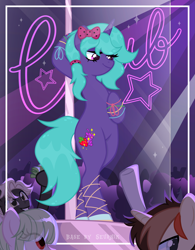 Size: 3893x5001 | Tagged: safe, alternate version, artist:3akypo, artist:seurnik, oc, oc only, oc:lilac tart, unicorn, semi-anthro, bow, hair bow, high heels, horn, shoes, smiling, smirk, stripper pole, unicorn oc