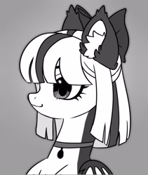 Size: 1824x2160 | Tagged: safe, artist:konejo, oc, oc only, pony, blushing, bust, ear fluff, eyes open, female, looking away, mare, monochrome, side view, simple background, solo, two toned mane