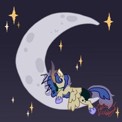 Size: 1024x1024 | Tagged: safe, artist:arsonrabbit, oc, oc only, oc:moon glow, alicorn, hybrid, kirin, pony, g4, alicorn oc, blue hair, blue mane, blue tail, crescent moon, digital art, eyes closed, gradient horn, horn, hybrid oc, interspecies offspring, kirin oc, lying down, magical lesbian spawn, male, moon, night, night sky, offspring, on the moon, onomatopoeia, outdoors, parent:princess luna, parent:rain shine, parents:rainuna, scales, signature, sky, sleeping, solo, sound effects, space, stallion, stars, tail, tan coat, wings, zzz