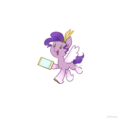 Size: 2897x2896 | Tagged: safe, artist:pfeffaroo, pipp petals, pegasus, pony, g5, cellphone, diadem, high res, jewelry, open mouth, open smile, phone, pipp's phone, regalia, simple background, smartphone, smiling, solo, spread wings, white background, wings