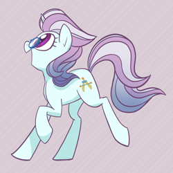 Size: 2048x2048 | Tagged: safe, artist:pfeffaroo, north point, pony, unicorn, g4, background pony, female, glasses, happy, high res, horn, mare, open mouth, profile, purple background, simple background, solo