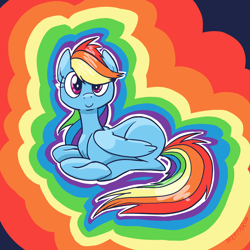 Size: 2048x2048 | Tagged: safe, artist:pfeffaroo, rainbow dash, pegasus, pony, g4, female, high res, mare, rainbow background, smiling, solo