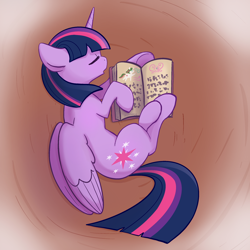 Size: 2048x2048 | Tagged: safe, artist:pfeffaroo, twilight sparkle, alicorn, pony, g4, book, bookhorse, eyes closed, female, high res, horn, lying down, mare, on side, open book, open mouth, profile, sleeping, solo, that pony sure does love books, twilight sparkle (alicorn), wings