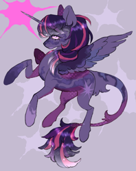 Size: 1155x1455 | Tagged: safe, artist:arsoniist, twilight sparkle, alicorn, pony, g4, blind, coat markings, female, horn, leonine tail, mare, queen twilight sparkle, solo, spread wings, tail, wings