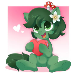 Size: 2000x2000 | Tagged: safe, artist:yangere, oc, oc only, oc:amanita green, commission, cute, female, heart, mare, mushroom, ych result