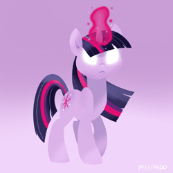 Size: 2152x2153 | Tagged: safe, artist:pfeffaroo, twilight sparkle, pony, unicorn, g4, female, glowing, glowing eyes, glowing horn, gradient background, high res, horn, magic, magic aura, mare, solo, unicorn twilight