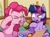 Size: 1172x858 | Tagged: safe, artist:talimingi, pinkie pie, twilight sparkle, alicorn, earth pony, pony, g4, confused, cupcake, duo, duo female, eyes closed, female, food, furrowed brow, levitation, mare, meme, open mouth, pinkie being pinkie, ponified meme, telekinesis, twilight sparkle (alicorn)