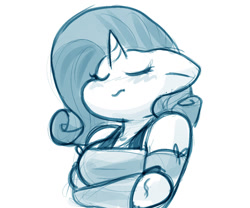 Size: 1065x885 | Tagged: safe, artist:zutcha, rarity, unicorn, anthro, g4, arm hooves, breasts, bust, busty rarity, eyes closed, female, floppy ears, frown, grayscale, horn, mare, monochrome, simple background, sketch, solo, white background