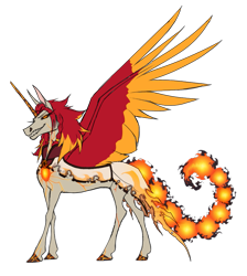 Size: 813x908 | Tagged: safe, artist:witherslayer73, oc, oc only, oc:ayzat, alicorn, pony, fanfic:infinite eclipse, corrupted, discord source, female, mare, solo, species:molten, tail, tail of fire