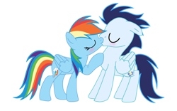 Size: 750x467 | Tagged: safe, artist:soarindasher10, rainbow dash, soarin', pegasus, pony, g4, female, kiss on the lips, kissing, male, mare, ship:soarindash, shipping, simple background, stallion, straight, transparent background