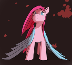 Size: 939x846 | Tagged: safe, artist:siemensohm, pinkie pie, earth pony, pony, fanfic:cupcakes, g4, crying, female, implied rainbow dash, looking at you, mare, pinkamena diane pie, solo, wings