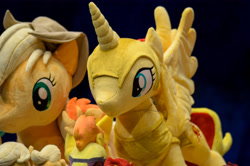 Size: 4928x3264 | Tagged: safe, applejack, sunset shimmer, alicorn, galacon, g4, 2015, alicornified, irl, photo, plushie, race swap, shimmercorn