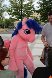 Size: 1824x2736 | Tagged: safe, artist:atalonthedeer, firefly, human, galacon, g1, 2015, fursuit, irl, irl human, outdoors, photo, ponysuit