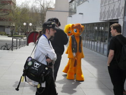 Size: 5152x3864 | Tagged: safe, artist:atalonthedeer, oc, oc only, oc:qetesh, oc:reedycreek, oc:tracy swift, human, 2015, brony fair, fursuit, irl, irl human, outdoors, photo, ponysuit