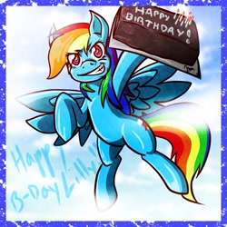 Size: 3000x3000 | Tagged: safe, artist:hairezz, rainbow dash, pegasus, pony, g4, 2014, cake, candle, food, gritted teeth, old art, teeth