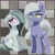 Size: 2048x2048 | Tagged: safe, artist:zeon_kanayu, limestone pie, marble pie, earth pony, pony, g4, abstract background, angry, blushing, checkered background, duo, duo female, female, frown, high res, looking sideways, request, scowl, shine, shy, unhappy