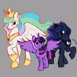 Size: 2048x2048 | Tagged: safe, artist:amanecerlobo, princess celestia, princess luna, twilight sparkle, alicorn, pony, g4, female, royal sisters, siblings, sisters, trio, twilight sparkle (alicorn)