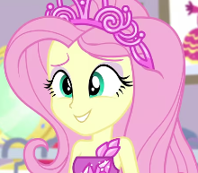 Size: 220x193 | Tagged: safe, artist:eithanse06, screencap, fluttershy, costume conundrum, costume conundrum: rarity, equestria girls, g4, my little pony equestria girls: choose your own ending, bare shoulders, clothes, dress, eyeshadow, grin, jewelry, makeup, princess costume, sleeveless, sleeveless dress, smiling, solo, strapless, strapless dress, teeth, tiara