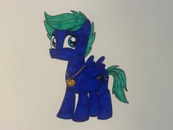 Size: 4032x3024 | Tagged: safe, artist:dylanwayneburk, fluttershy, oc, oc:lightning twister, pegasus, pony, g4, my little pony: friendship is magic, adopted offspring, adopted son, checkered flag, child, colt, fluttermom, foal, heart locket, locket, locket necklace, male, offspring, orphan, parent:capper dapperpaws, parent:fluttershy, parents:cappershy, shy, traditional art