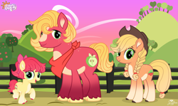 Size: 3347x2000 | Tagged: safe, artist:lovinglypromise, apple bloom, applejack, big macintosh, pony, g4, alternate design