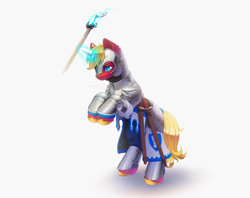 Size: 3000x2371 | Tagged: safe, artist:dipfanken, oc, oc only, oc:steel prism, pony, unicorn, armor, horn, simple background, solo, sword, unicorn oc, weapon, white background