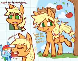 Size: 1200x949 | Tagged: safe, artist:kazunekomori, applejack, rainbow dash, pony, g4, apple, food, tree