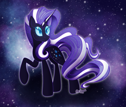 Size: 2413x2048 | Tagged: safe, artist:acidigon, nightmare rarity, pony, unicorn, g4, horn, raised hoof, solo, space