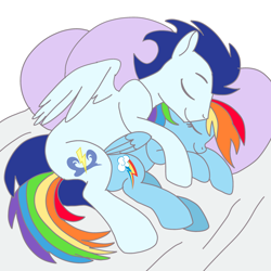 Size: 2598x2598 | Tagged: artist needed, safe, rainbow dash, soarin', pegasus, pony, g4, female, male, mare, ship:soarindash, shipping, sleeping, stallion, straight