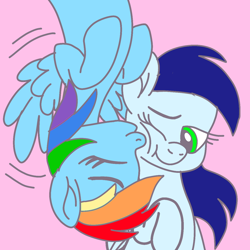 Size: 1280x1280 | Tagged: safe, artist:glidedash, rainbow dash, soarin', pegasus, pony, g4, cheek kiss, female, glide, half r63 shipping, kissing, lesbian, male, mare, rule 63, ship:glidedash, ship:soarindash, shipping, straight