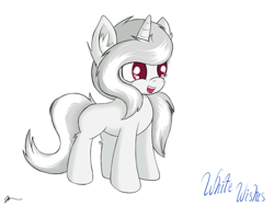 Size: 900x675 | Tagged: safe, artist:dawn079, oc, oc:white wishes, pony, unicorn, female, filly, foal, horn, simple background, solo, white background