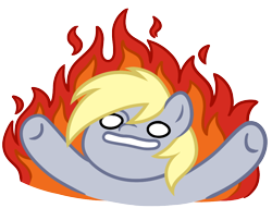 Size: 1000x762 | Tagged: safe, artist:luminairous, derpy hooves, pegasus, pony, g4, emotes, female, fire, mare, simple background, solo, transparent background, zine:equestria escapades