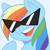 Size: 800x800 | Tagged: safe, artist:unpopulargoose, rainbow dash, pegasus, pony, g4, cool, emotes, female, mare, simple background, solo, sunglasses, zine:equestria escapades