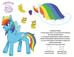 Size: 3300x2550 | Tagged: safe, artist:souptimestudios, rainbow dash, pegasus, pony, g4, clothes, craft, dress, female, hoof shoes, mare, solo, zine:equestria escapades