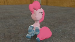 Size: 1920x1080 | Tagged: safe, artist:blitzythepony, pinkie pie, earth pony, pony, g4, 3d, :3, clothes, eyes closed, gmod, happy, sitting, socks, solo, striped socks