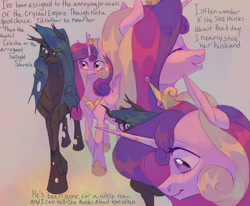 Size: 1700x1400 | Tagged: safe, artist:abbytabbys, princess cadance, queen chrysalis, alicorn, changeling, pony, g4, text