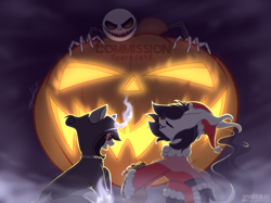 Size: 1106x827 | Tagged: safe, artist:sparkie45, oc, oc:holiday spooky, oc:larua, earth pony, original species, pony, commission, halloween, halloween 2024, happy halloween, holiday, jack skellington, vgen, ych example, ych result, your character here