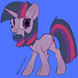 Size: 4096x4096 | Tagged: safe, artist:metaruscarlet, twilight sparkle, pony, unicorn, g4, blue background, grin, horn, looking at you, simple background, smiling, smiling at you, solo, unicorn twilight