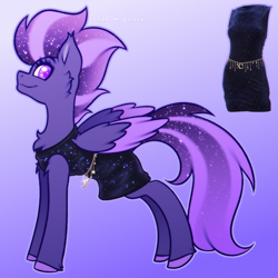 Size: 2000x2000 | Tagged: safe, artist:shad0w-galaxy, oc, oc only, oc:shadow galaxy, pegasus, pony, cheek fluff, chest fluff, clothes, cute, dress, ear fluff, ethereal mane, female, folded wings, gradient background, high res, hooves, looking at you, mare, smiling, solo, starry eyes, starry mane, starry tail, tail, wingding eyes, wings