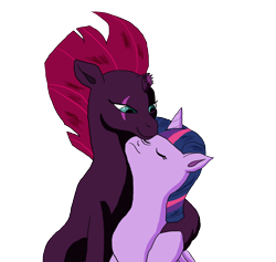 Size: 3600x3408 | Tagged: safe, artist:gogglespizano, fizzlepop berrytwist, tempest shadow, twilight sparkle, alicorn, pony, unicorn, g4, 2017, duo, female, horn, lesbian, ship:tempestlight, shipping, simple background, smiling, transparent background, twilight sparkle (alicorn)