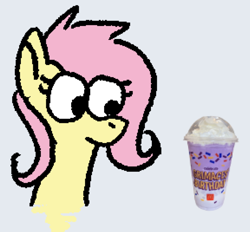 Size: 692x642 | Tagged: safe, artist:zoeyhorse, fluttershy, pegasus, pony, g4, bust, drink, female, grimace shake, mare, mcdonald's, meme, milkshake, simple background, solo, white background