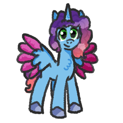 Size: 450x450 | Tagged: safe, artist:zoeyhorse, misty brightdawn, alicorn, pony, g5, alicornified, colored wings, female, looking at you, mare, mistycorn, multicolored wings, race swap, rebirth misty, simple background, smiling, smiling at you, solo, spread wings, white background, wings