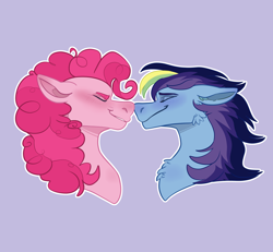 Size: 4170x3848 | Tagged: safe, artist:ponykeda, pinkie pie, oc, oc:solar showers, earth pony, pegasus, pony, g4, blushing, boop, canon x oc, female, floppy ears, lesbian, masculine mare, noseboop, shipping, simple background