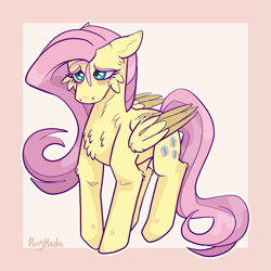 Size: 3153x3147 | Tagged: safe, artist:ponykeda, fluttershy, pegasus, pony, g4, chest fluff, female, floppy ears, mare, shy, simple background, solo