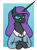 Size: 609x831 | Tagged: safe, artist:jargon scott, oc, oc only, oc:nyx, alicorn, pony, bust, clothes, crossed hooves, female, glasses, gradient background, horn, lidded eyes, long horn, looking at you, mare, nyxruary, older, older nyx, passepartout, slit pupils, smiling, smiling at you, solo, sweater