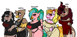 Size: 4824x2362 | Tagged: safe, artist:sexygoatgod, oc, oc only, crystal pony, griffon, hippogriff, hybrid, kirin, zebroid, zony, adoptable, antrho, female, group